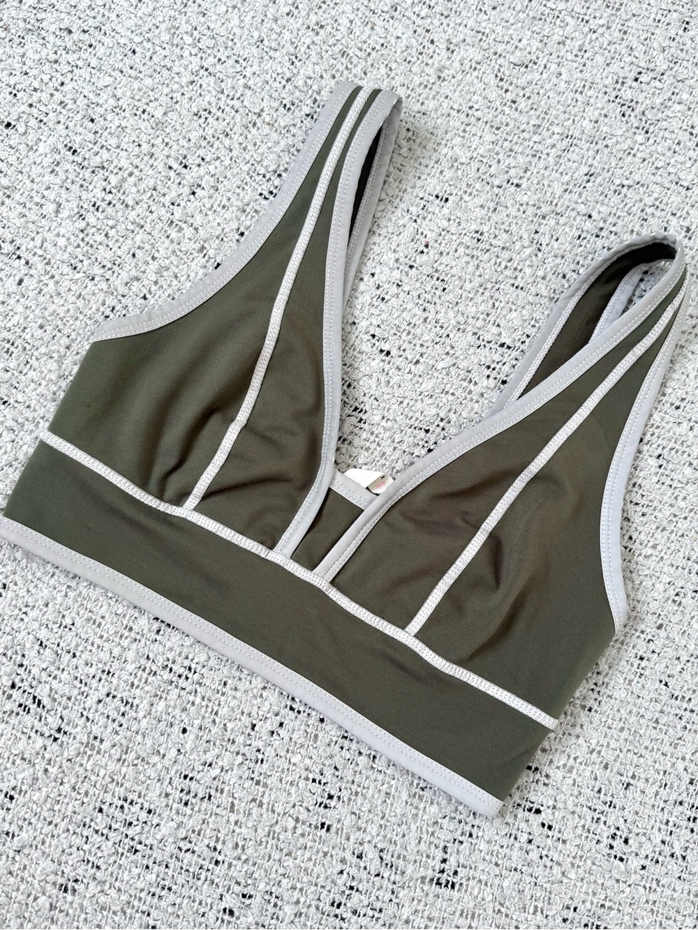 Free People Olive Green Soft-Cup Sports Bra with Contrast Trim XS